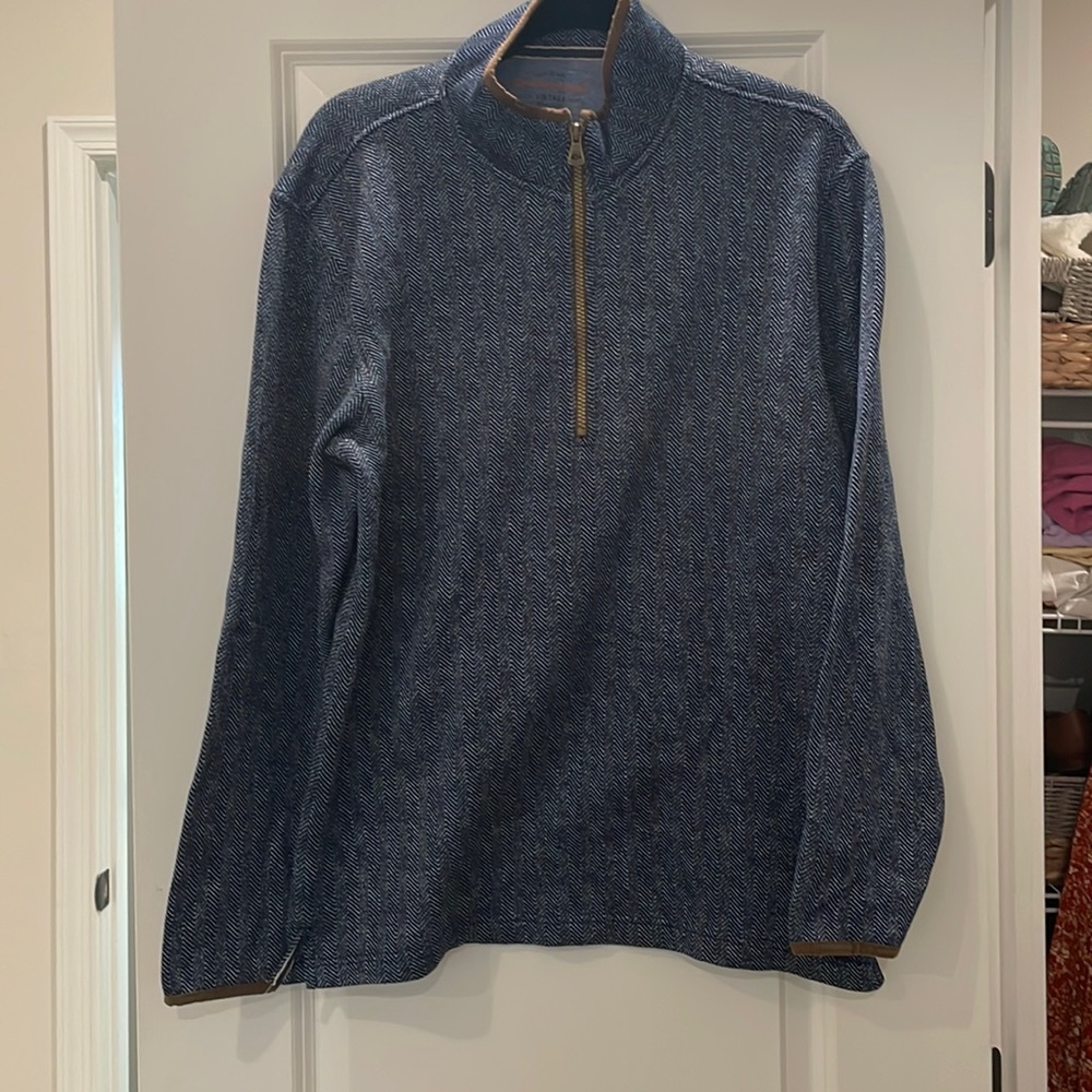 NWOT Men’s navy blue herringbone fleece 3/4 zip - Picture 1 of 2